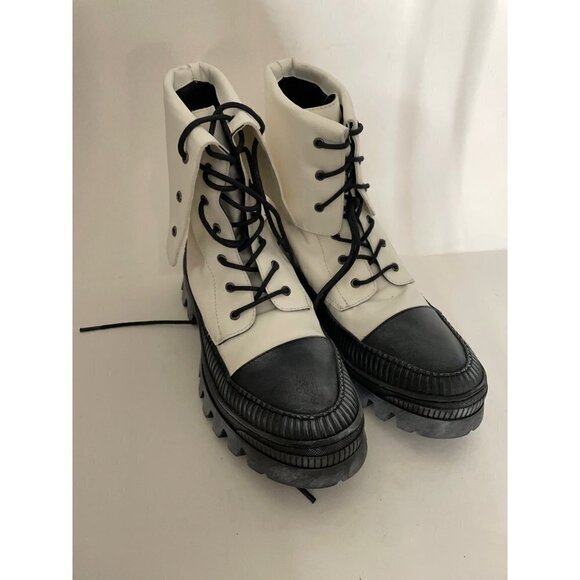 Free People Goldie Lug Sole Lace UP Combat Off White Boots Sz 38 US 8 NEW $268 - Picture 4 of 9